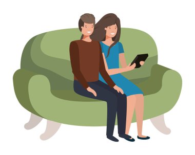 kanepe avatar karakteri tablet kullanarak çift
