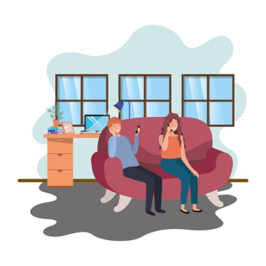 ofis çalışmalarında akıllı telefon kullanan çift