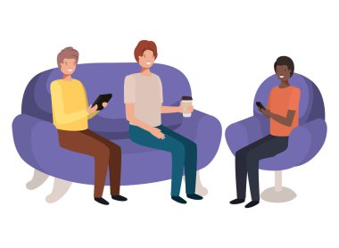 Grup smartphone kullanarak adam