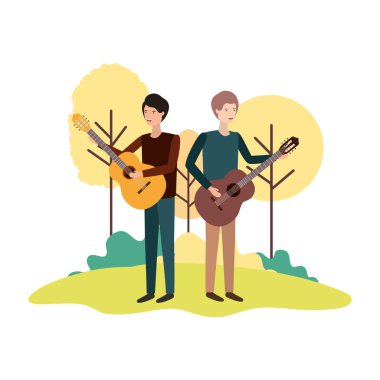 Peyzaj müzik aletleri ile erkekler