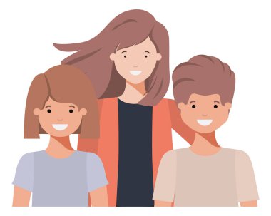 aile gülümseyen ve avatar karakter sallayarak