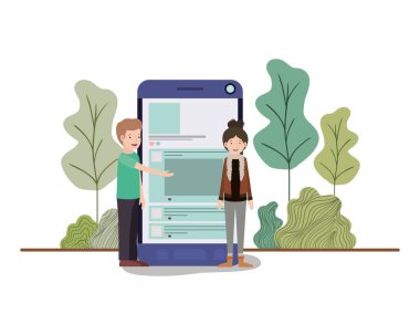 manzara avatar karakter akıllı telefon ile çift