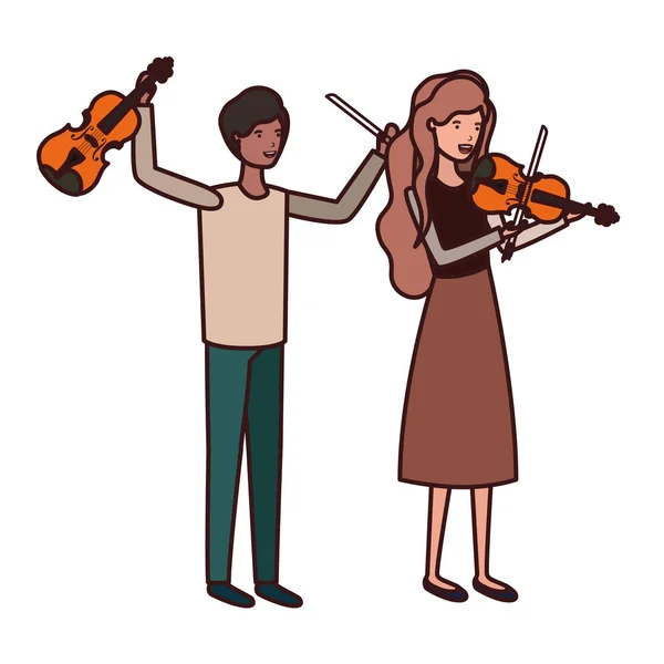 Casal com instrumentos musicais caráter avatar —  Vetores de Stock