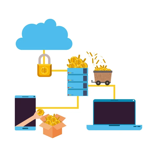 Bitcoin commerce technologie ensemble icônes — Image vectorielle