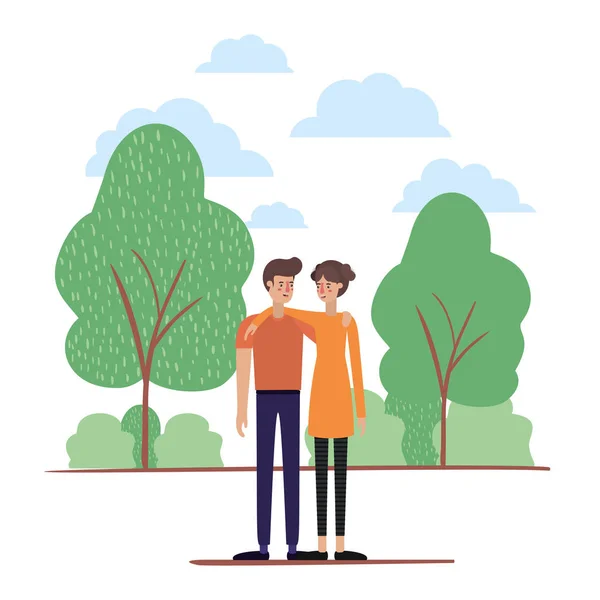 Couple on the park avatars characters — Stock Vector