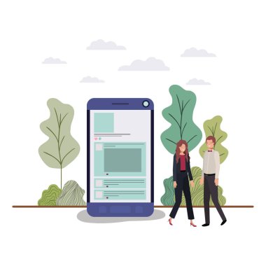 akıllı telefon avatar karakteri ile iş çift