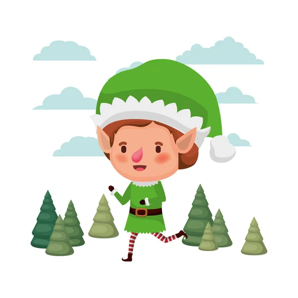 Ξωτικό κινείται με χριστουγεννιάτικα δέντρα χαρακτήρα avatar — Διανυσματικό Αρχείο