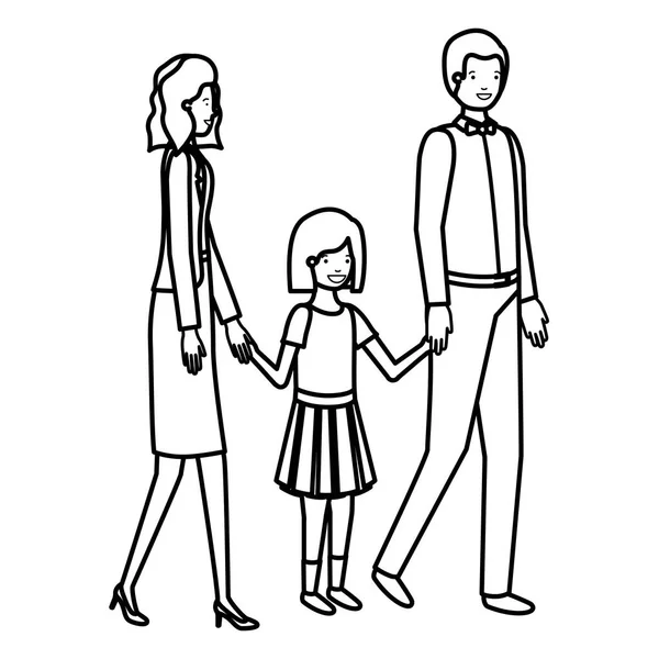 Föräldrar par med daugether avatar karaktär — Stock vektor