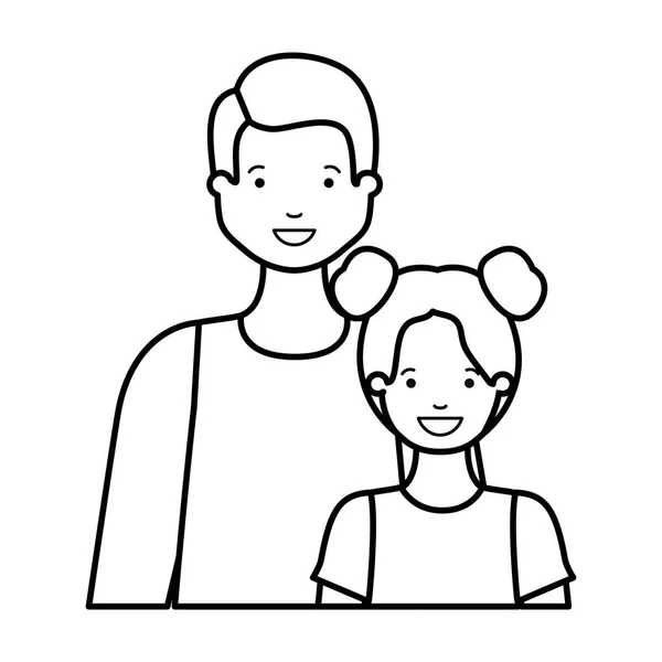 Padre con su hija sonriendo personaje avatar — Vector de stock