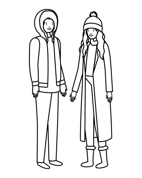 Casal com roupas de inverno caráter avatar —  Vetores de Stock