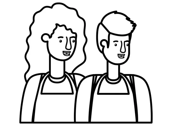 Couple avec tablier personnage avatar — Image vectorielle