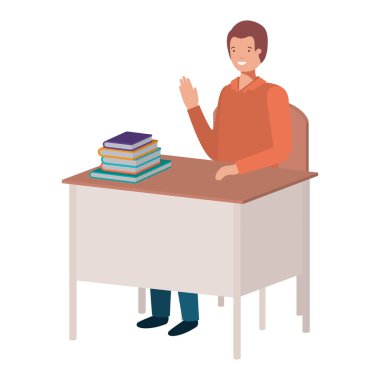 kitap ile okul sandalye ve masada oturan adam