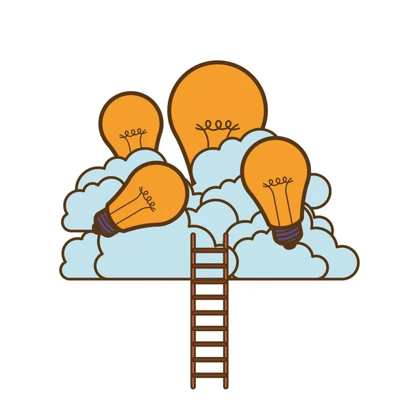 带云和楼梯的灯泡 — 图库矢量图片