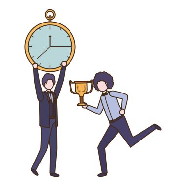 Saat ve kupa avatar karakter ile işadamları