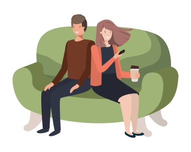 kanepe avatar karakteri akıllı telefon kullanarak çift