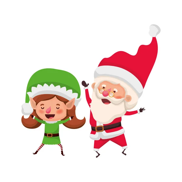 Santa claus com elfo mulher em movimento avatar personagem —  Vetores de Stock