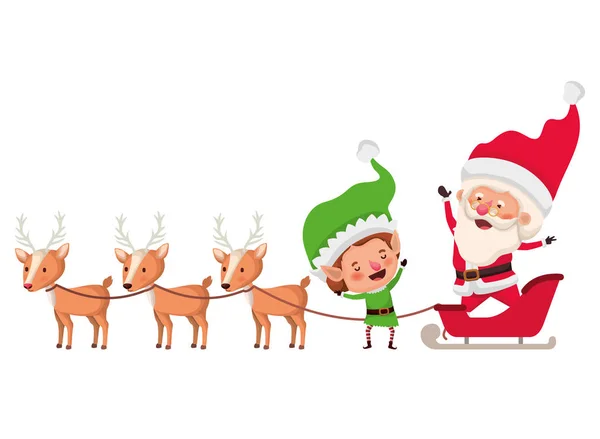 Weihnachtsmann mit Elfe in Schlitten-Avatarfigur — Stockvektor