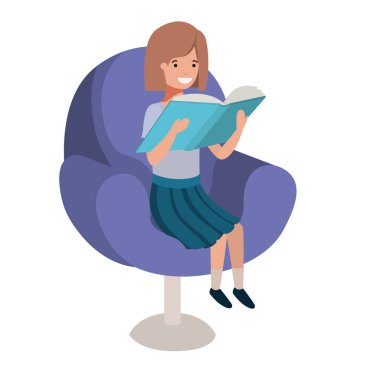 Kanepe karakterinde kitap okuyan kadın.