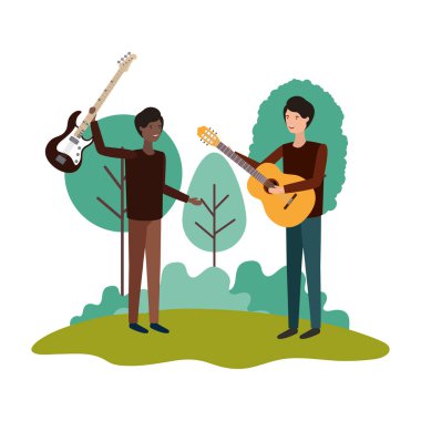 Peyzaj müzik aletleri ile erkekler