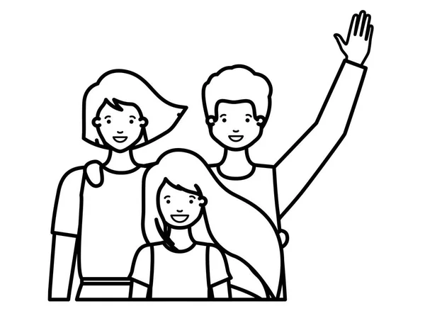 Familia sonriendo y saludando carácter avatar — Vector de stock