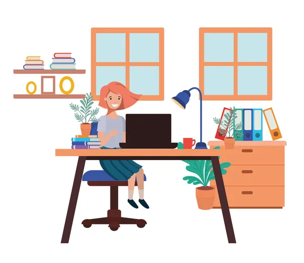 Woman working in the office avatar character — Stock Vector