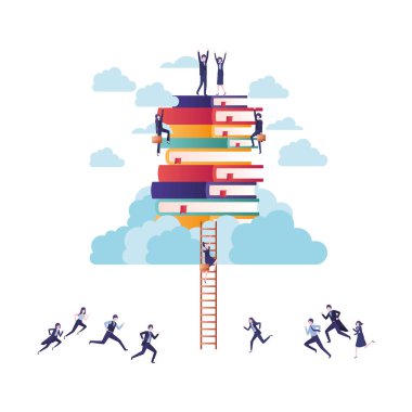 kitap ve merdiven ile iş grubu