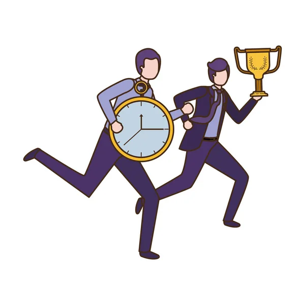 Businessmen with clock and trophy avatar character — Stock Vector