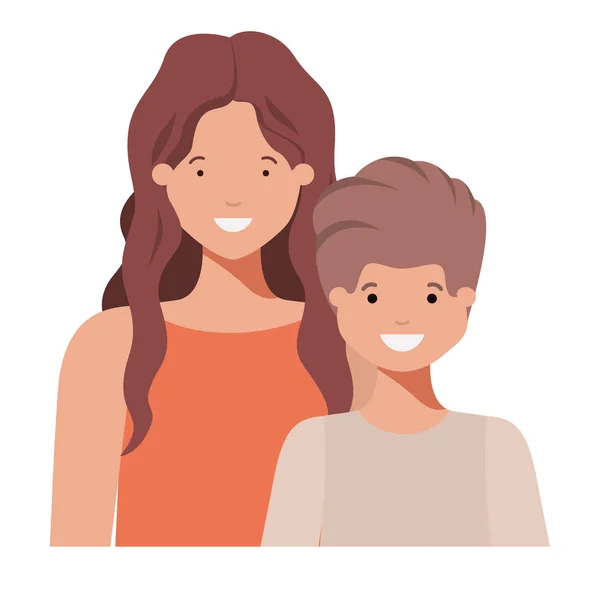 Mãe com o filho sorrindo caráter avatar — Vetor de Stock