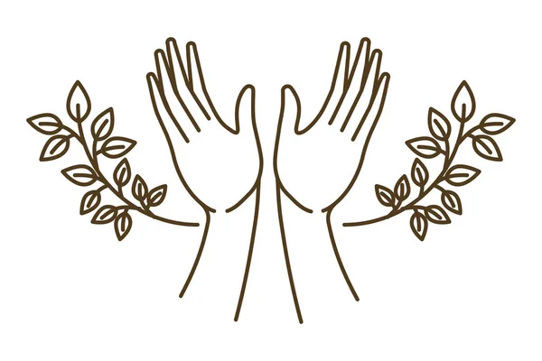 Mãos abertas recebendo com ramos caráter avatar — Vetor de Stock