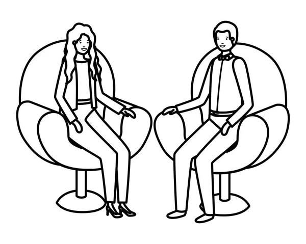 Ζευγάρι επιχειρήσεων που κάθονται στην καρέκλα χαρακτήρα avatar — Διανυσματικό Αρχείο