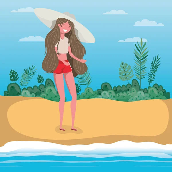 Chica con diseño de trajes de baño de verano — Vector de stock