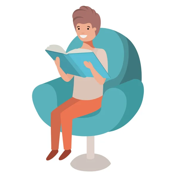 Uomo lettura libro nel personaggio divano avatar — Vettoriale Stock