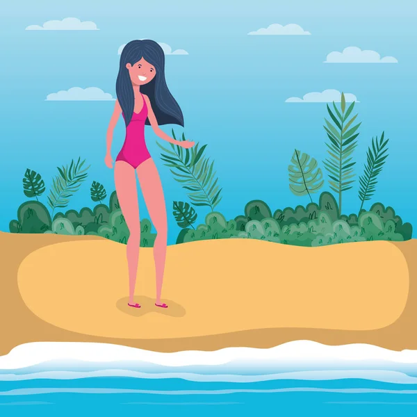 Chica con diseño de trajes de baño de verano — Vector de stock