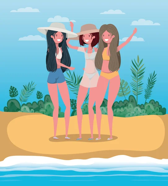 Chicas con diseño de trajes de baño de verano — Vector de stock