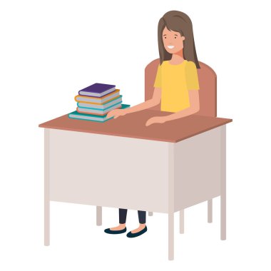 Okul sandalyesinde oturan ve kitap okuyan bir kadın.