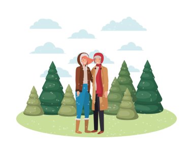 kış giysileri ve kış Pine avatar karakter ile çift