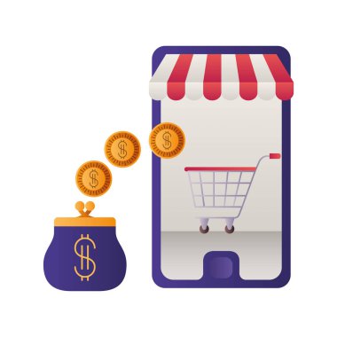 çadır ve alışveriş sepeti ile Smartphone