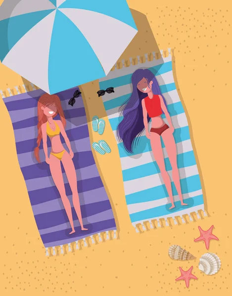 Chicas con diseño de trajes de baño de verano — Archivo Imágenes Vectoriales