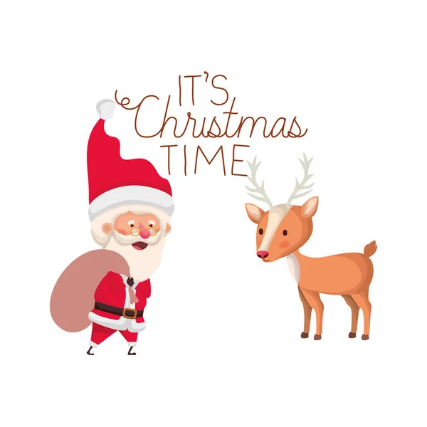 Papai Noel com renas e seu caráter avatar tempo de Natal —  Vetores de Stock