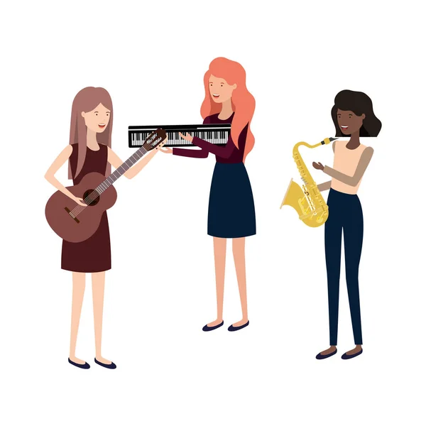 Femmes avec caractère d'instruments de musique — Image vectorielle
