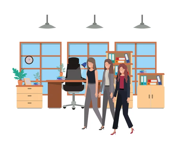 Donne d'affari nel personaggio avatar ufficio di lavoro — Vettoriale Stock