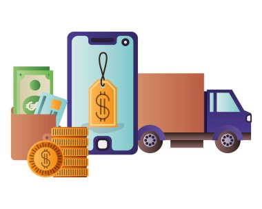 çadır ve alışveriş çantaları ile Smartphone