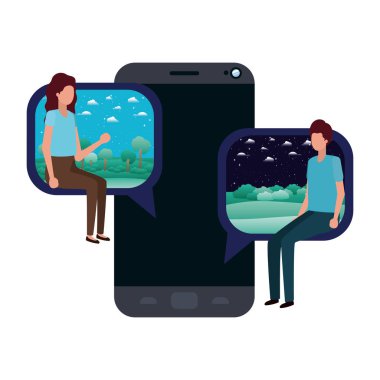 aygıt ekran avatar karakter oturan genç çiftle