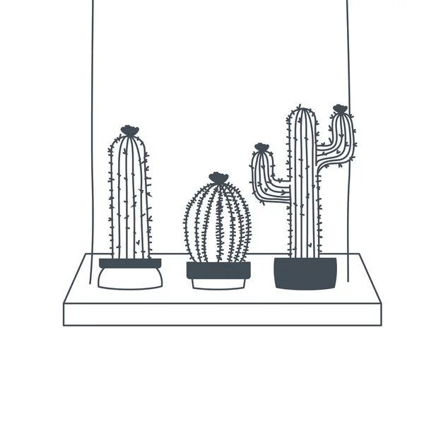 Kaktusy s květináčem na polici samostatná ikona — Stockový vektor