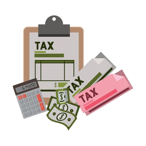 Presse-papiers taxes avec calculatrice et factures — Image vectorielle