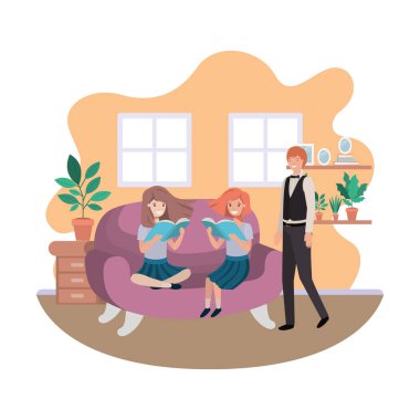 baba ve kızları kanepede avatar karakteri oturan