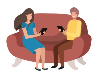 kanepe avatar karakteri tablet kullanarak çift