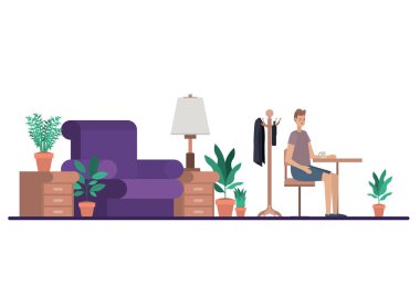 oturma odasında kahve içen adam