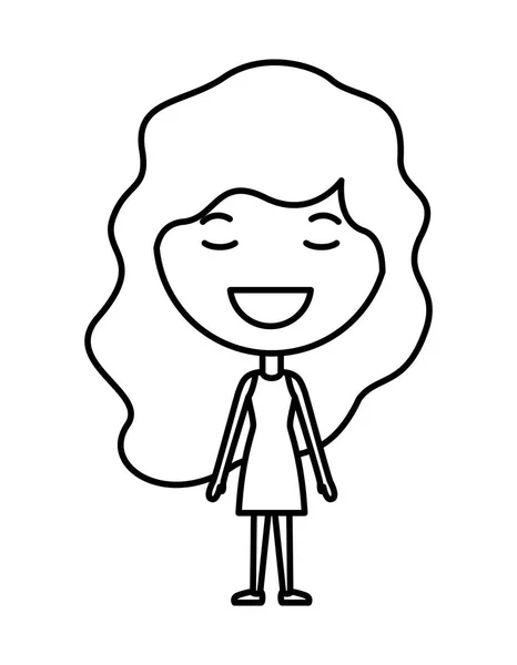 Mujer de dibujos animados feliz personaje kawaii — Vector de stock