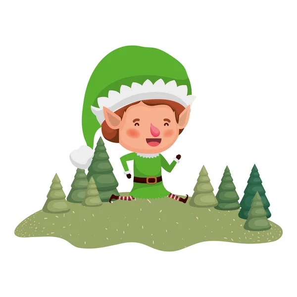 Elfe se déplaçant avec des arbres de Noël avatar caractère — Image vectorielle